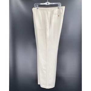 Izod Women's Linen Pants Size 14 Ivory Summer Casual Textured Straight Leg